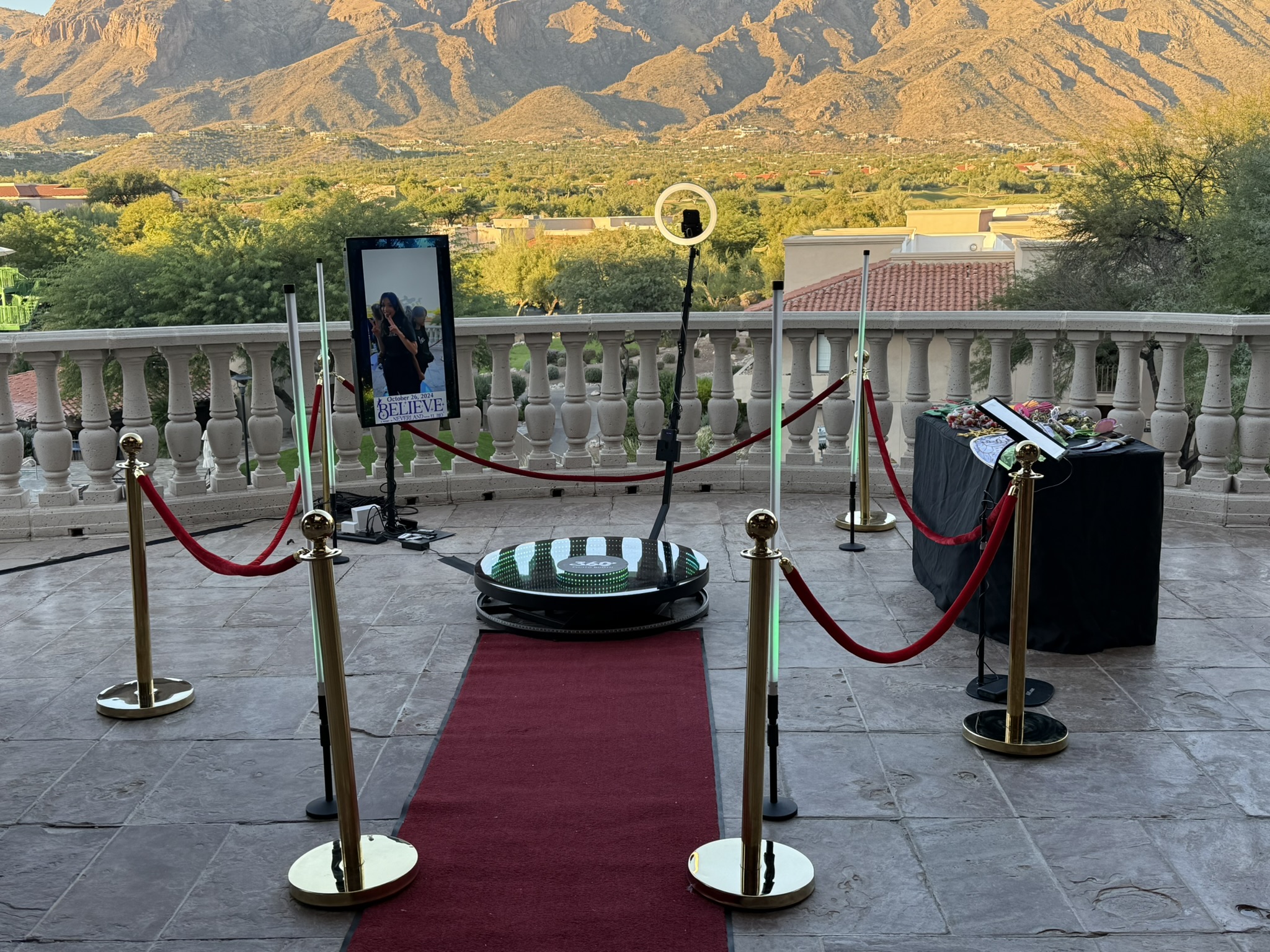 360 booth setup at luxury resort overlooking the Catalina Mountains